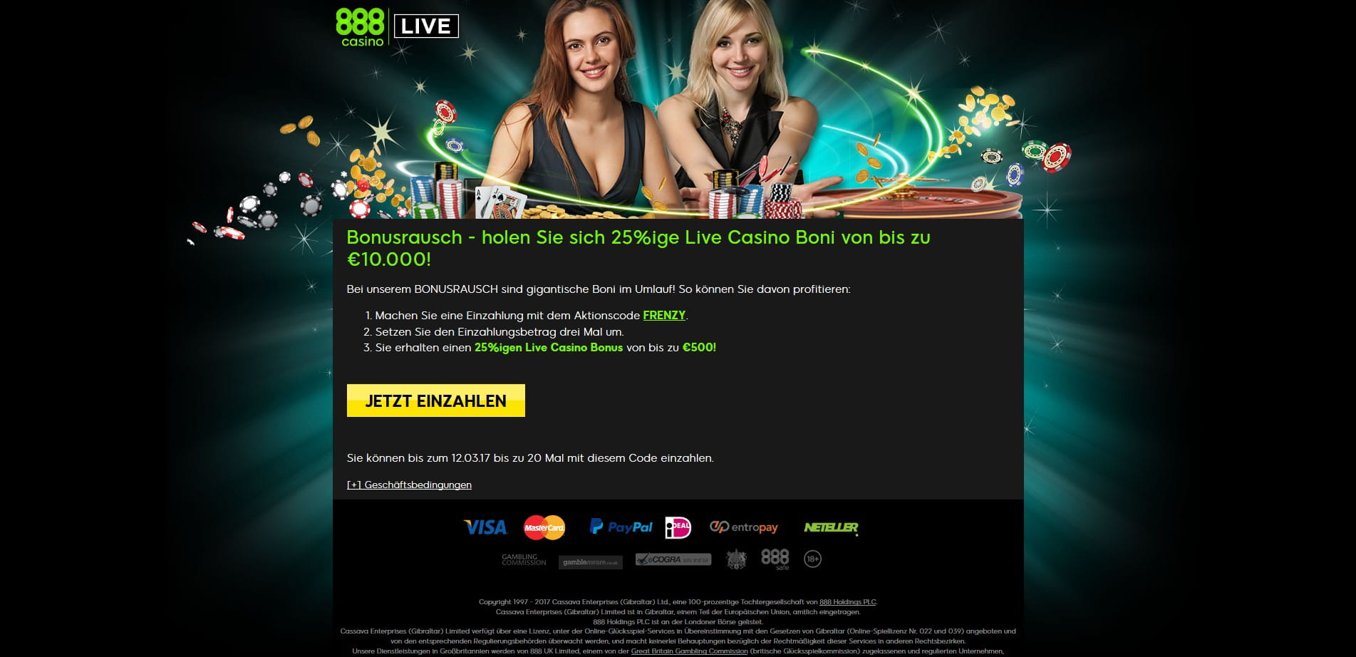 does 888 casino have live roulette